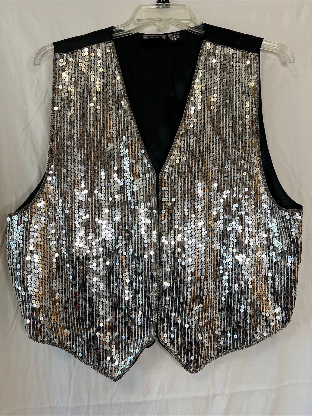 AJ Silver Sequin V-Neck Vest 1X